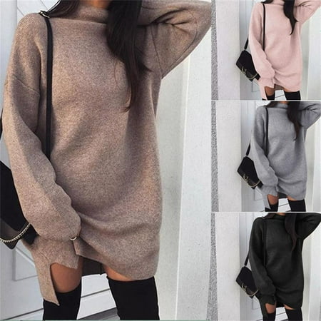 Winter Pullover Women Sweater Dress Lady's Sweater Dresses Turtleneck Female Sweaters Computer Knitted Jumpers Femme Plus
