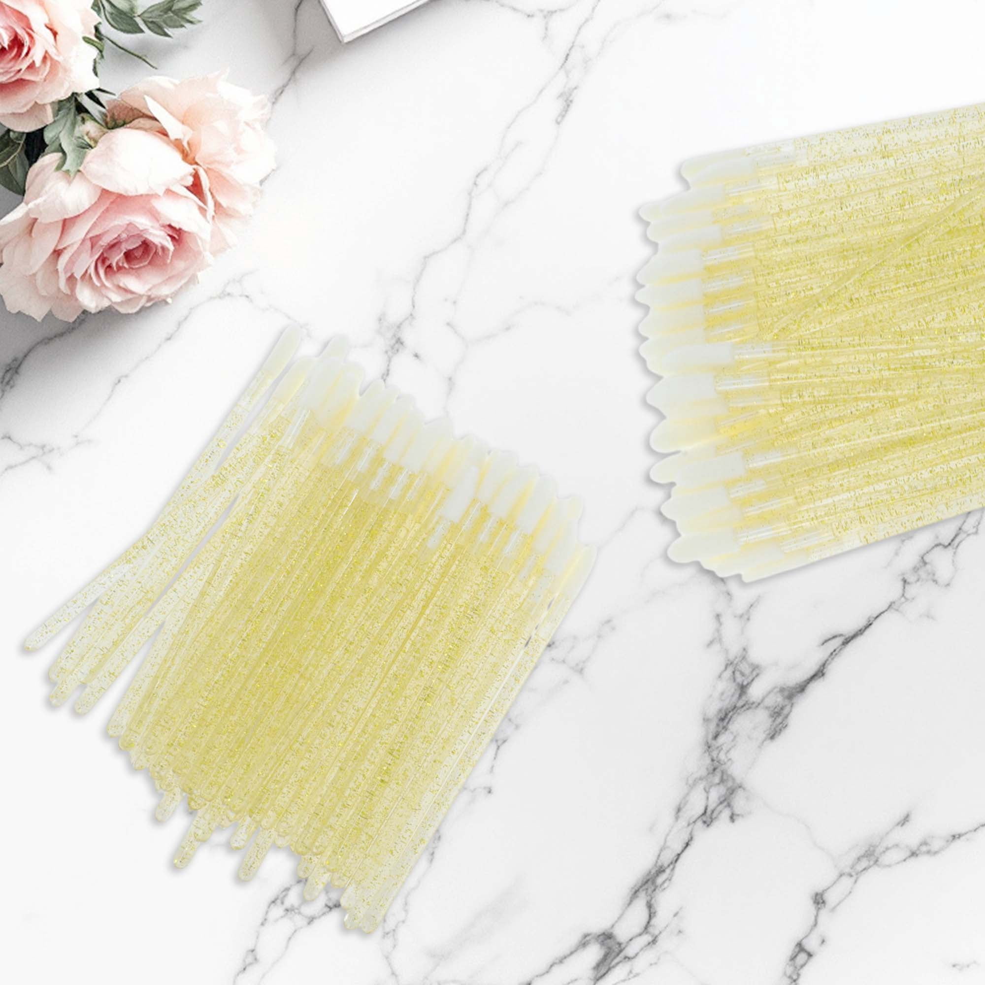 Unique Bargains 50 Pcs Disposable Lip Brush for Daily Makeup Application Gold Tone
