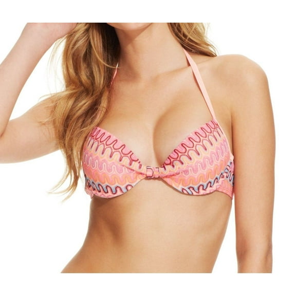 Hobie MULTI Printed Crochet Push-Up Bikini Swim Top, US Large