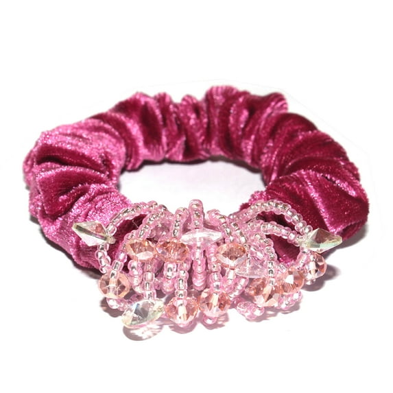 Ponytail Holders Elastic Band Holder Crystal Bead Scrunchie Hair Accessories for Womens Girls Gift Rose Red