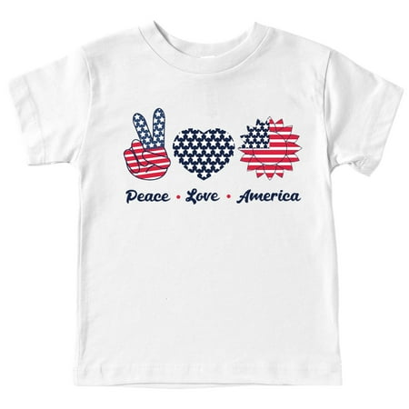 

Boys and Girls Independence Day Peace Love America Print Short Sleeved T Shirts for Baby Boys Girls