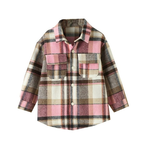 

Toddler Boys Girls Children Autumn Winter Long Sleeve Blouse Tops Plaid 7 Colors Outwear Pink Quick Dry Shirt