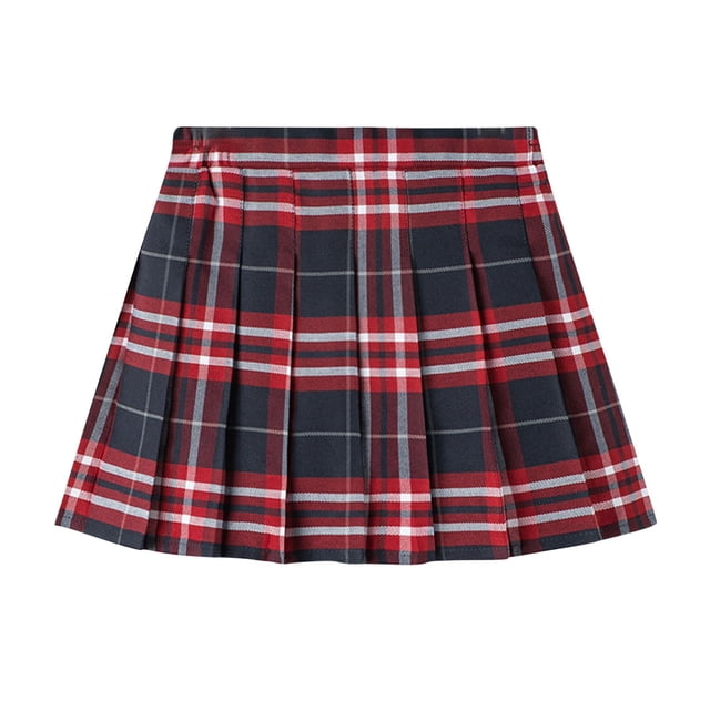 MeetoTime Girls Pleated Skirt Solid Color Plaid Printed Half Dress with Inner Lining 9-16 Years Children Clothes
