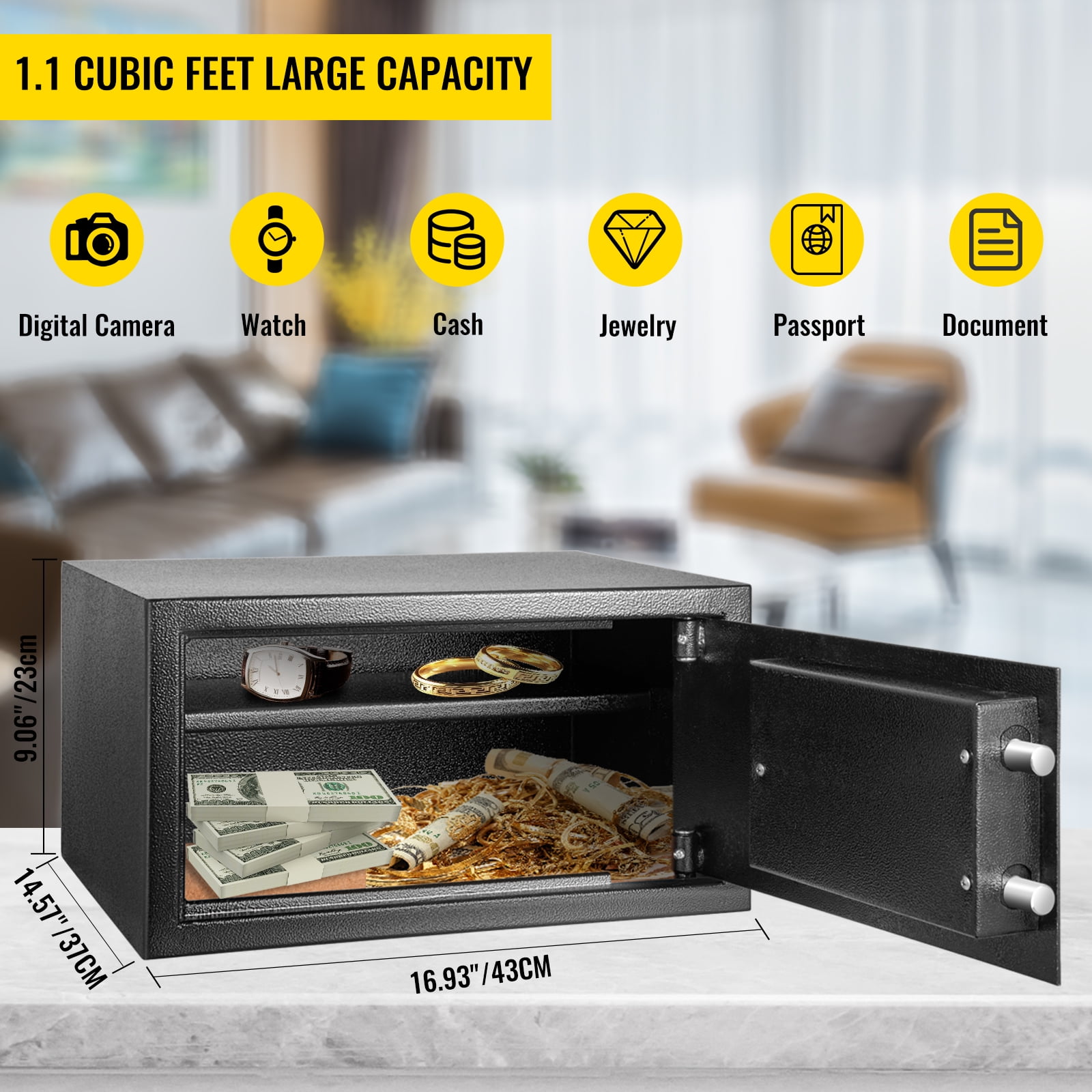 VEVORbrand Digital Depository Safe 1.7 Cubic Feet Security Safe Box Made of Carbon Steel with Deposit Slot with Two Emergency Keys Depository Safe Box for Home Hotel Restaurant and Office