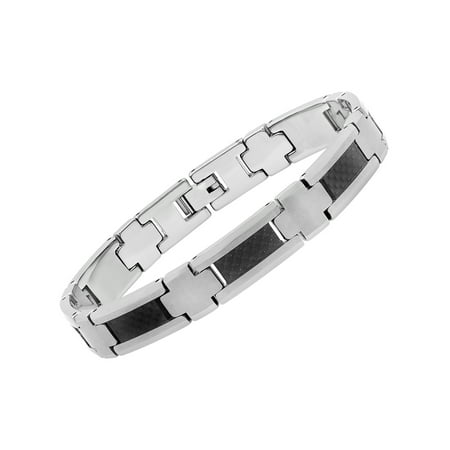 Men’s Two-Tone Tungsten and Carbon Fiber Bracelet, 8.5-Inches