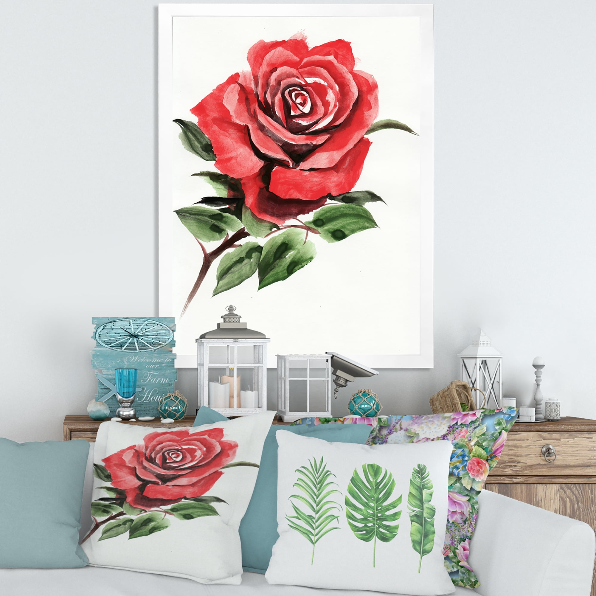 Designart 'Ancient Red Rose Flower III' Traditional Framed Art Print