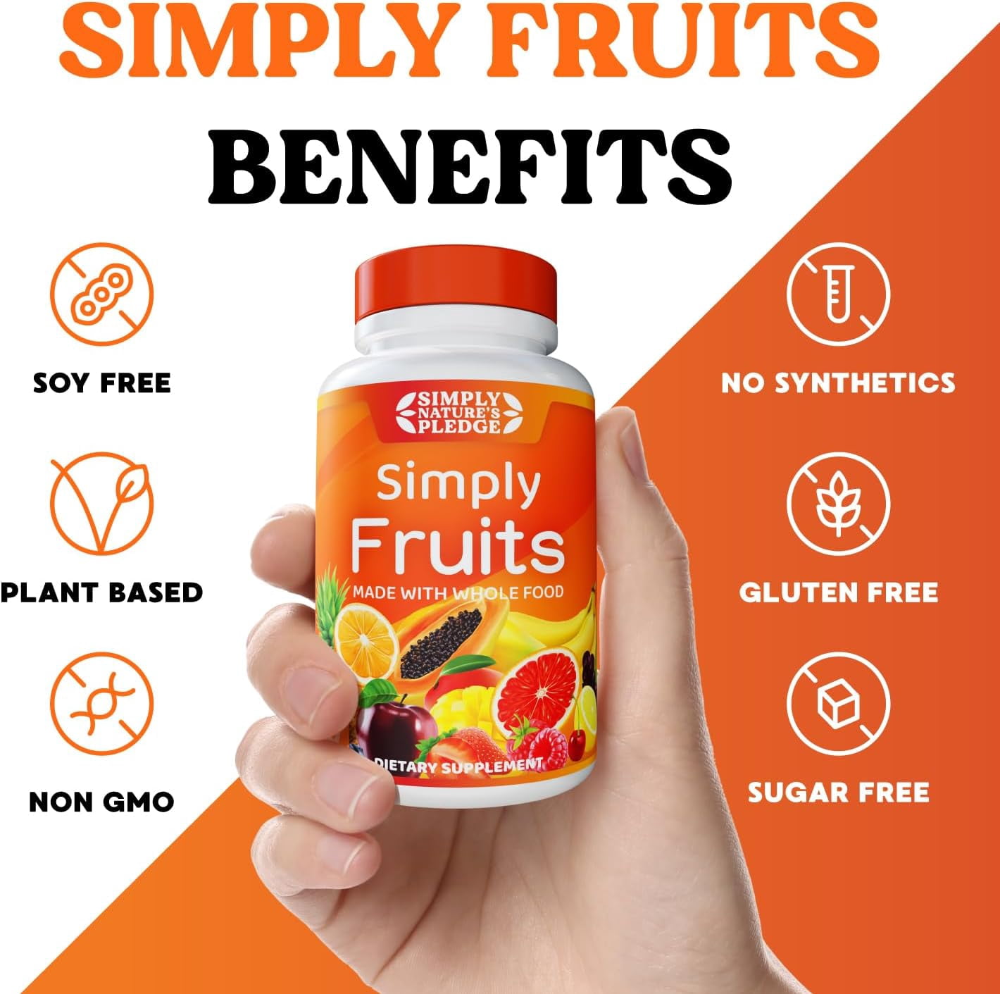 Simply Nature's Pledge - 90 Fruit Capsules - Made with Whole Food Superfoods, Packed with 25 Different Fruits - 100% Soy Free