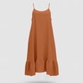 thumbnail image 4 of Smsaxvxz Women's Summer Strap Dresses Fashion Solid Crew Neck Sleeveless Ruffle Pleated Hem Casual Loose Midi Beach Sundress Orange L, 4 of 5