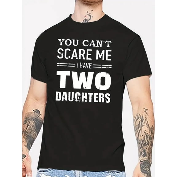 Tees For Men, Funny 'I Have 2 Daughters' Print T Shirt, Casual Short Sleeve Tshirt For Summer Spring Fall, Tops As Gifts