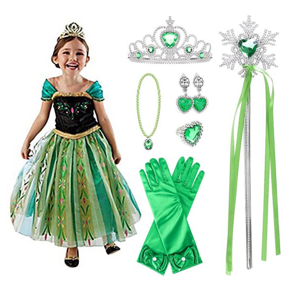KAWELL Princess Dresses Birthday Dress up for Little Girls with Crown,Magic Wand,Gloves Accessories for Child 4t