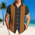 thumbnail image 2 of VSSSJ Men's Bowling Shirt Casual Short Sleeve Button Down Shirts Striped Color Block Vintage Summer Vacation Beach Collared Shirts Coffee L, 2 of 6