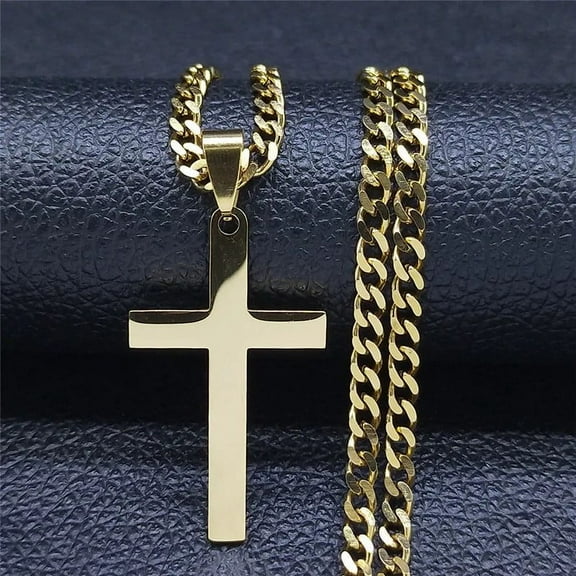 Hip Hop 14K Yellow Gold Cross Chain Necklace for Women/Men Gold Color Statement Necklace Jewelry collier croix D083