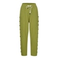thumbnail image 4 of Fanxing High Waist Cotton Linen Capris Pants for Women Hollow Out 7/8 Pants Casual Summer Wide Leg Summer Cropped Trousers Green,M, 4 of 7