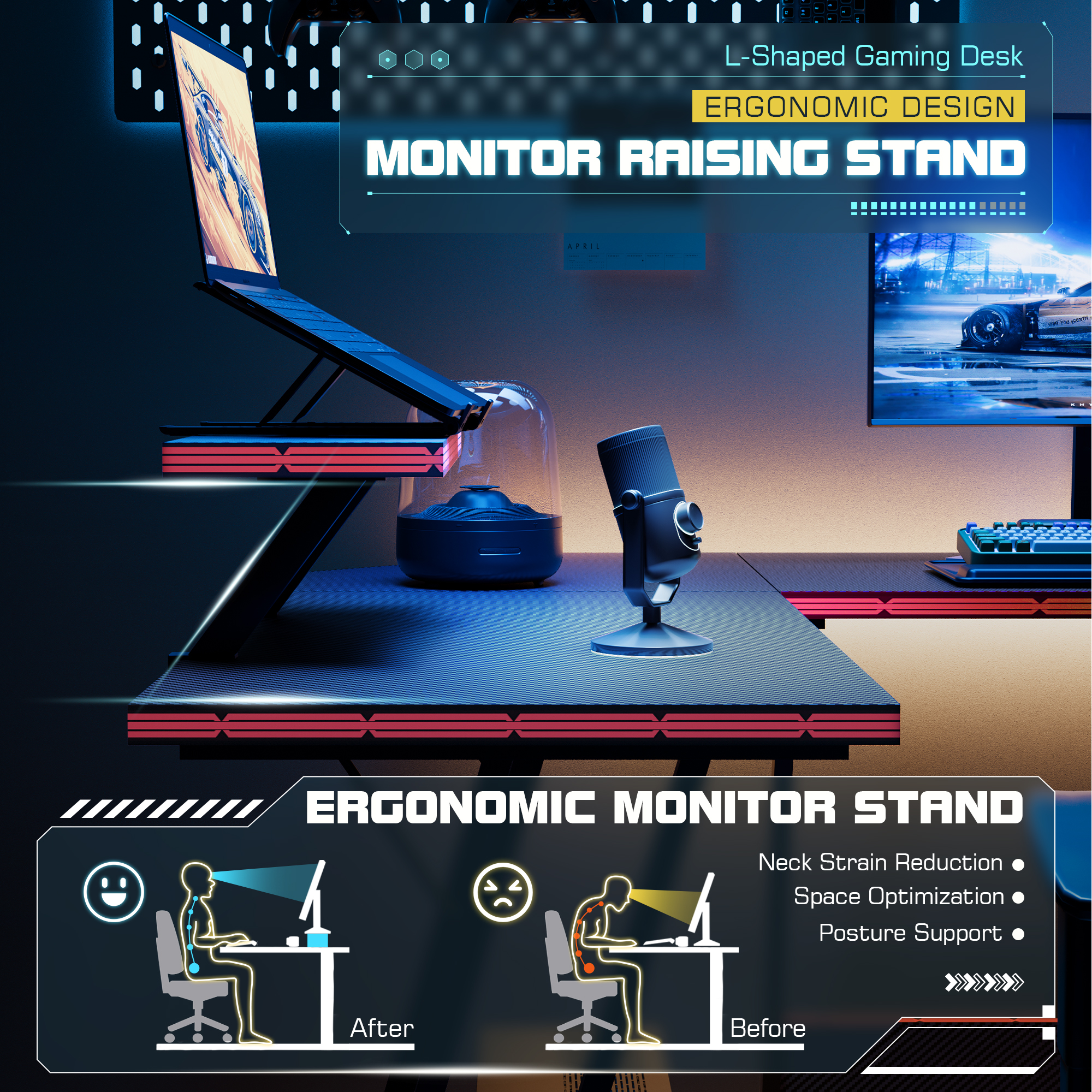 Homall L-Shaped Gaming Desk, 51.2 Inches, Black photo 3
