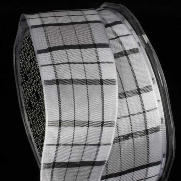 The Ribbon People White and Gray French Checkered Wired Craft Ribbon 1.5" x 27 Yards