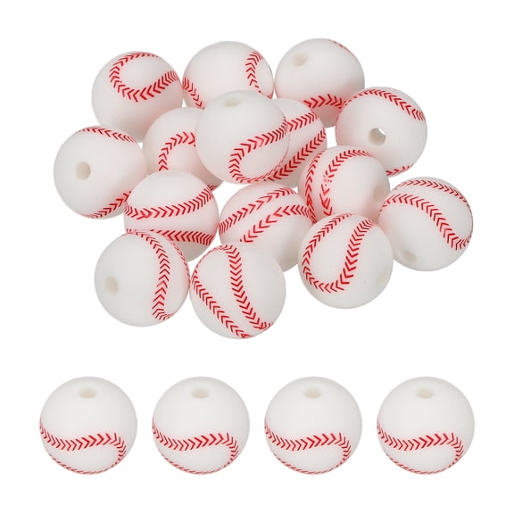 15 Pcs Silicone Sports Beads, 12mm Baseball Spacer Loose Beads, Ball Shaped Bead Beading Accessories for DIY Bracelets Necklaces Pendants Friendship Crafts, (White)