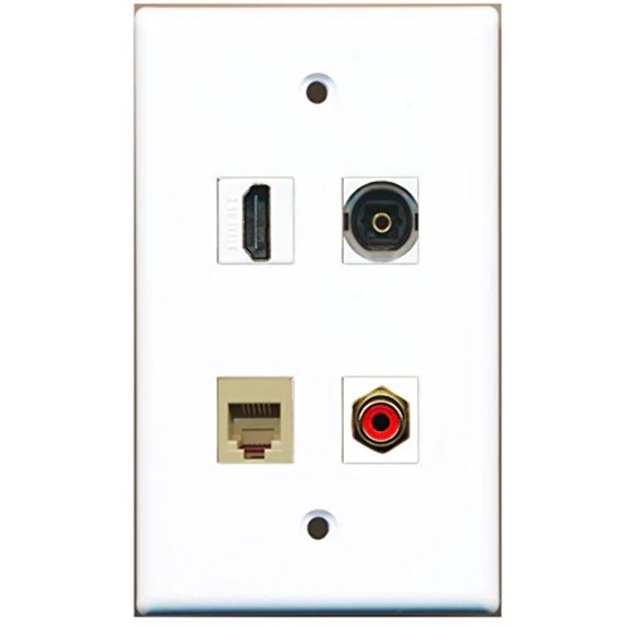 RiteAV - 1 Port HDMI 1 Port RCA Red 1 Port Phone RJ11 RJ12 Beige 1 Port Toslink Wall Plate