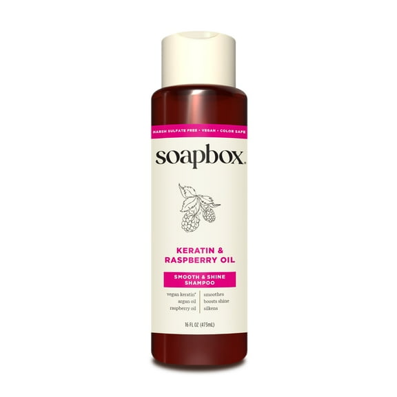 Soapbox Vegan Keratin & Raspberry Seed Oil Smoothing Shampoo with Argan Oil, 16 fl oz