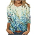 thumbnail image 1 of TIMIFIS Hauts pour Femmes Manches 3/4 Décontractés Coupe Ample Tuniques Col Rond T-shirt Automne, 1 of 4