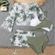 thumbnail image 4 of Traje de Baño de Falda de Cintura Alta Conjunto de Traje de Baño Dividido Impreso de Niñas con Cubierta de Protección Solar Camisola Falda de Baño Y Pantalones Set de Cuatro Piezas, 4 of 5