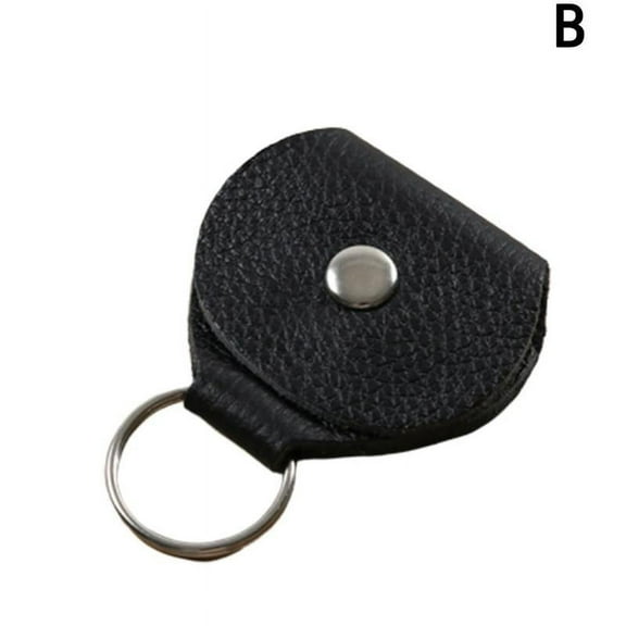 2pcs Leather Keychain Guitar Pick Holder Plectrum Bag Black Case T4E7