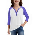 thumbnail image 6 of DxhmoneyHX Girls 3/4 Length Sleeve Cotton Shirts Dressy Button V Neck Henley Shirt Casual Block Raglan Tunic Blouses Age 3-14 Years, 6 of 6
