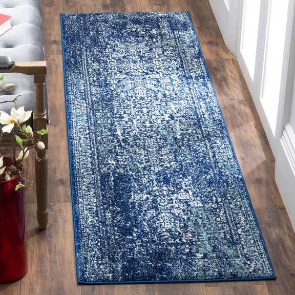 SAFAVIEH Evoke Trena Traditional Distressed Runner Rug, Navy/Ivory, 2'2" x 7'