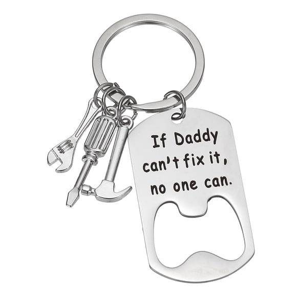 Uxcell Bottle Opener Keychain Funny Key Chain Gifts from Son, If Daddy Can't Fix It No One Can., Silver