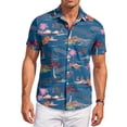 thumbnail image 2 of QHRMKOG Mens Short Sleeve Shirts Loose Fit Tropical Print Hawaiian Shirt Breathable Holiday Button Down Beach Shirt Summer Trendy Shirts Blue L, 2 of 6