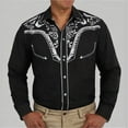 thumbnail image 2 of Mens Shirts Western Cowboy Long Sleeve Embroidered Slim Fit Button Down Pockets Mens Shirts,Black,2XL, 2 of 4