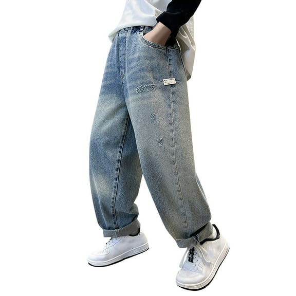 Boys Pants Jeans Summer Kids Street Kids Baggy Straight Wide Legs Pocket Clothes
