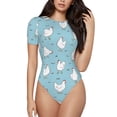 thumbnail image 2 of Goofa Funny Chicken Printed Women Rash Guard Short Sleeve,Tummy control Swimsuit Surfing Swimsuit Bathing Suit One Piece Swimsuit UPF 50-X-Large, 2 of 9