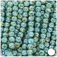 thumbnail image 1 of BeadTin White, Blue & Gold Polished 8mm Round Fashion Glass Beads (100pcs), 1 of 1