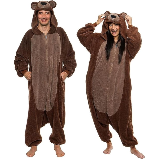 ¡Onesie Funziez! Disfraz de oso sherpa para Halloween con forma de animal adulto