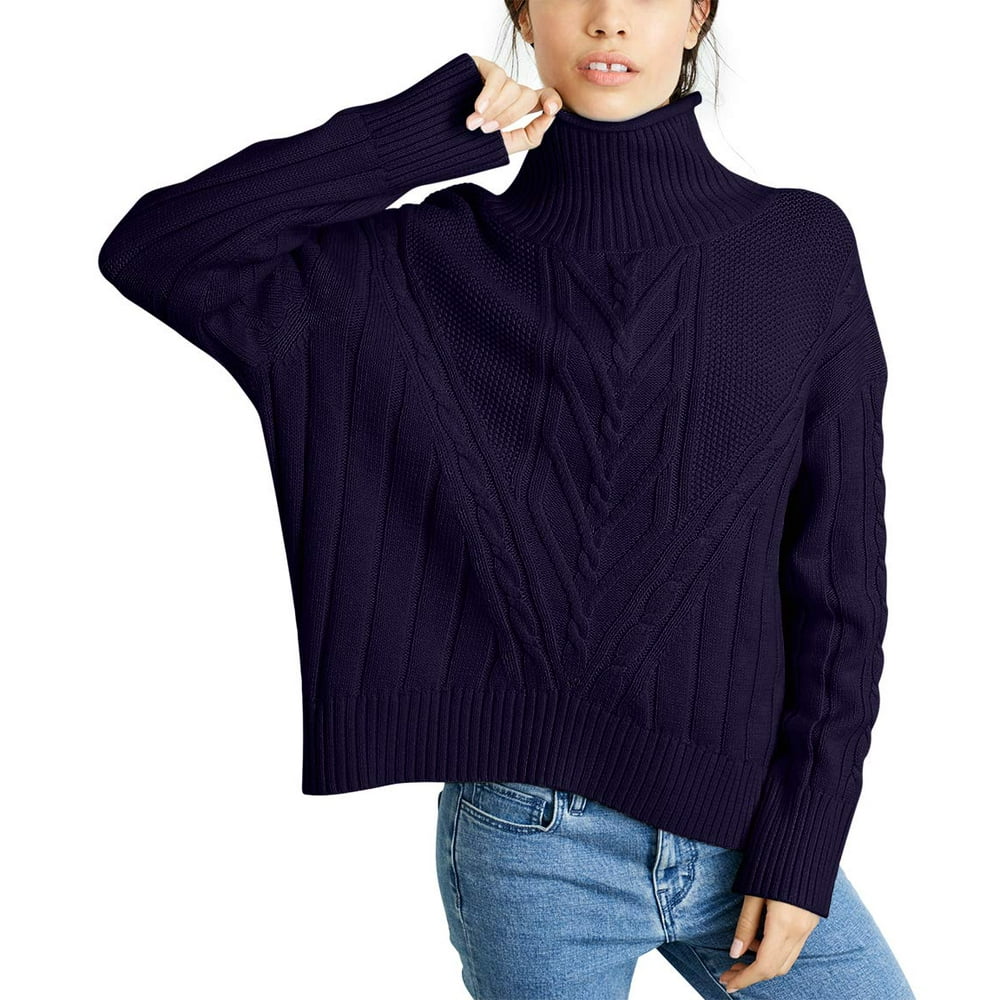 NeverEven Womens Sweater Navy Large MockNeck CableKnit L Walmart