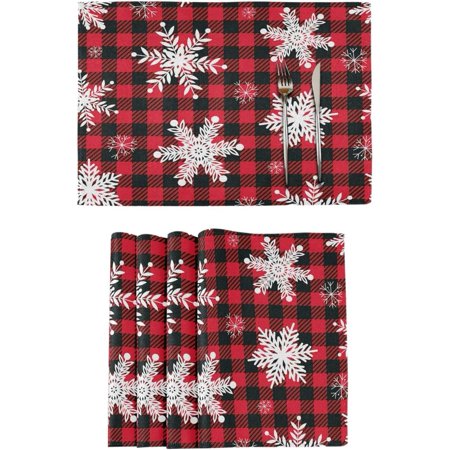 

Buffalo Plaid Snowflakes Placemats Set of 4 Winter Christmas Table Mats Burlap Placemat Washable Non-Slip Heat Resistant Place Mats for Party Kitchen Dining Decorations 12 X 18 Inch