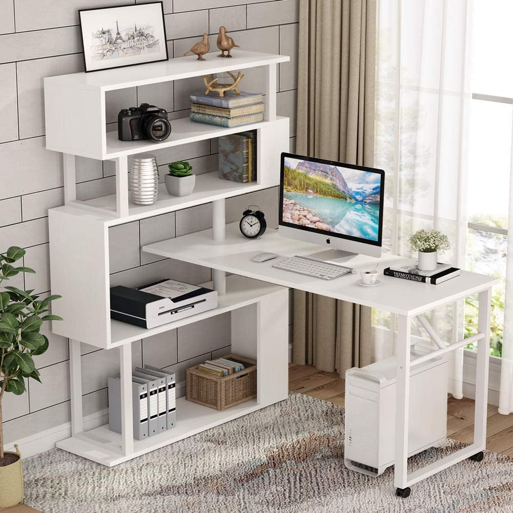 L-Shaped Desk with Storage for Home Office 6 Open Shelves Computer Working Table 
