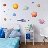 Decalcomania Planets Wall Decals - Set of 12 Solar System Wall Stickers for Nursery Bedroom Bathroom Classroom Decor Removable Peel and Stick Indoor Wall Décor