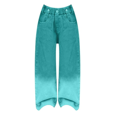 

EnJoCho Girls Jeans Candy Colors High Rise Elastic Waist Wide Leg Washed Denim Pants Horseback Pants Girls Toddler Leggings Girl Fashion Pants Knit Pants