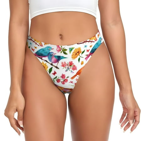 Sigee Flowers Birds And Butterflies for Women s G-String Panty  Low Rise  Soft Lace Perfect for Everyday Wear or Special Occasions-X-Small