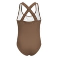 thumbnail image 5 of Girls One Piece Swimsuit - Backcross Style Classic Solid Color Bathing Suit for Kids Youth Comfortable Stretchy Swimwear for Pool Beach Summer Age 2-14(Brown/L), 5 of 5