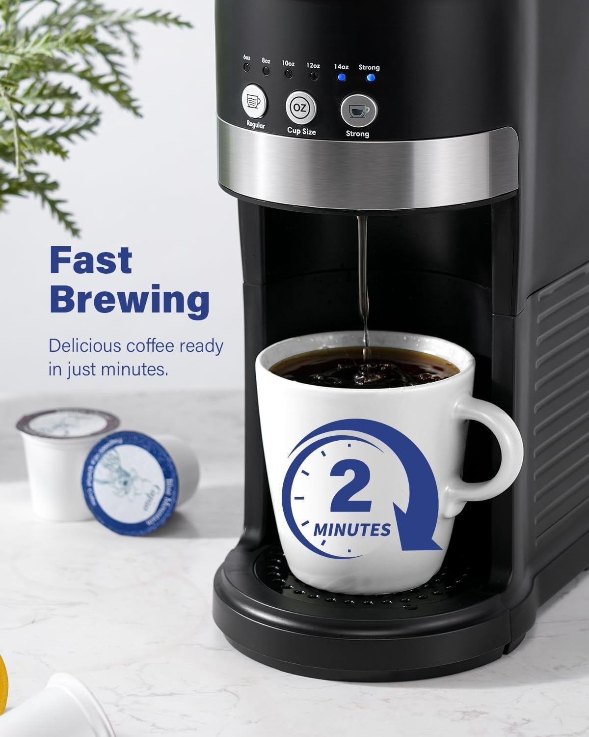 3 in 1 Single Serve Coffee Maker, K Cup Pod Coffee Maker Compatible with Grounds & Teas, 6 to 14oz Brew Sizes, 40oz Removable Water Tank, Easy to Use, Black