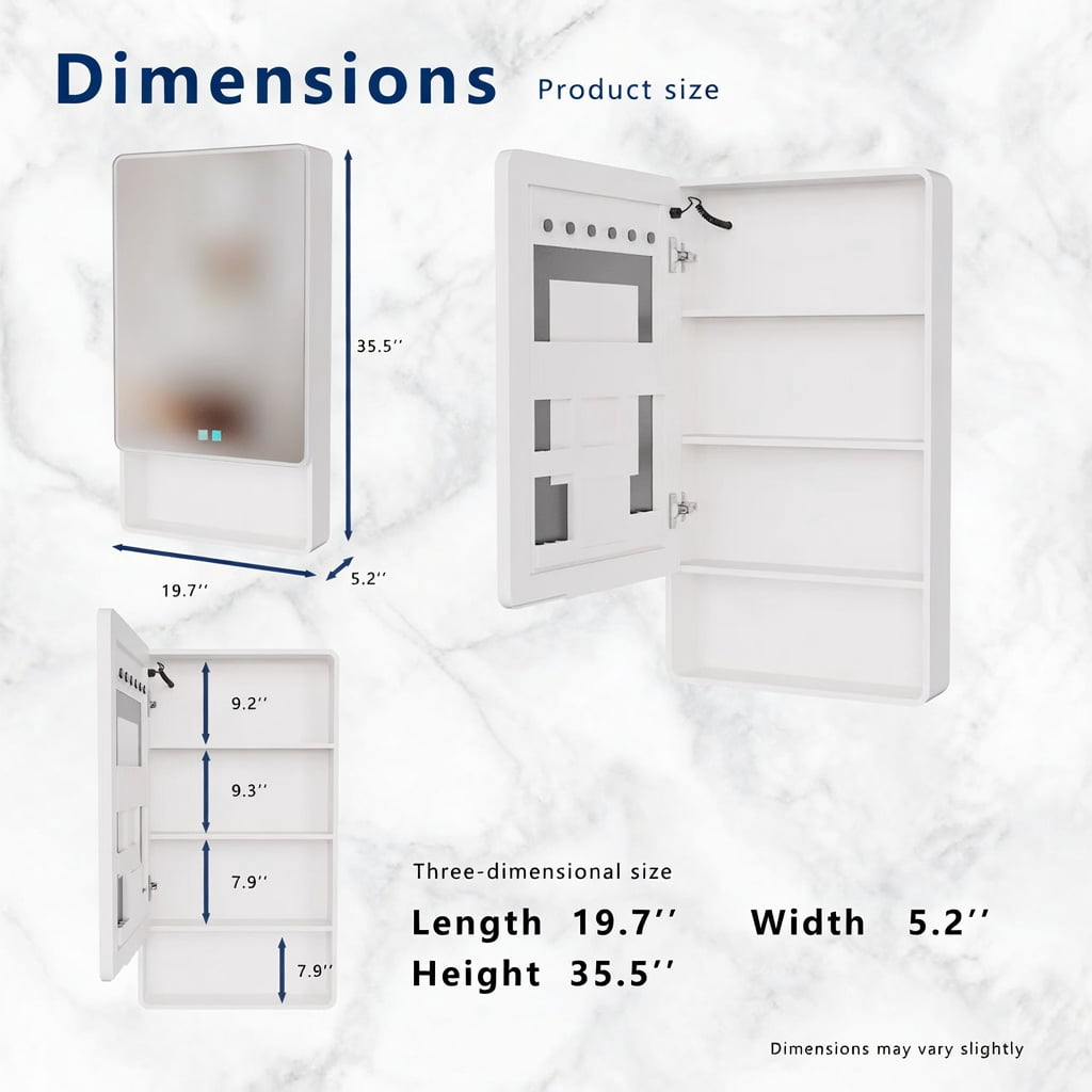 Hommoo Modern LED Bathroom Medicine Cabinet with Anti-Fog Mirror, Warm White Lighting & Wall-Mounted Aluminum-Plastic Design, Single Door, White