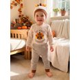 thumbnail image 4 of Cjfdfy Newborn Baby Boy Girl Thanksgiving Turkey Outfit My First Thanksgiving Embroidered Long Sleeve Romper And Stripe Waffle Pants Hat Infant Cute Thanksgiving Holiday Fall Winter Outfit, 4 of 9