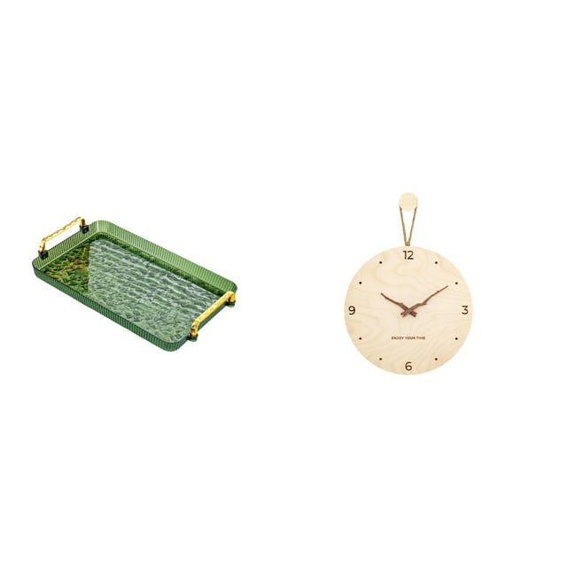 Bandeja para servir,Bandeja rectangular para servir en la cocina con asa,Reloj de pared,Reloj de pared decorativo para sala de estar,silencioso,Reloj de pared de madera,decoración moderna