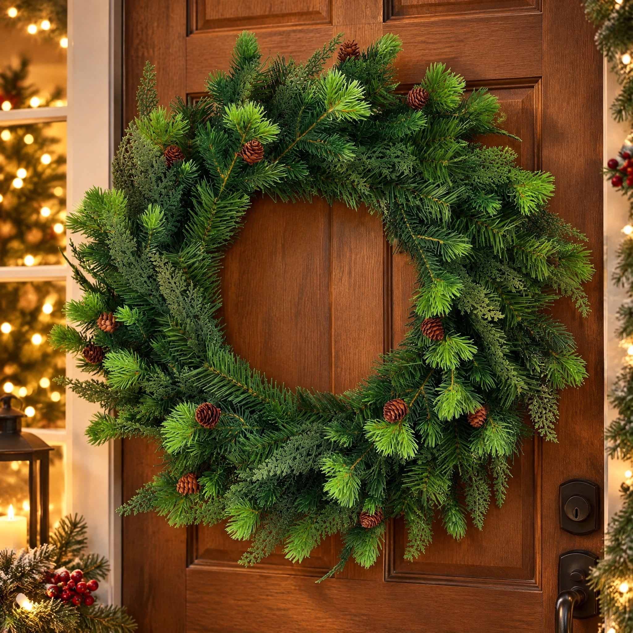 Sonoma Cypress with Pinecones Artificial Christmas Wreath, Green, 24", by Holiday Time