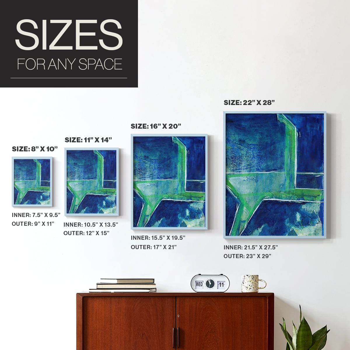 Geometric in Cool VIII Framed Print in Blue Solid Wood Framed Print No Nail Hanging