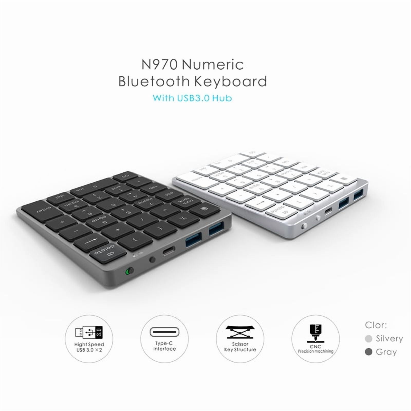 Numeric Keypad Numpad Bluetooth Wireless Keyboard 28 Keys One Handed Keypad Finance Accounting External Mini Keyboard N960 N970