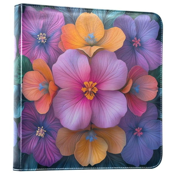 FORMRS 3 Ring Photo Album 4"x6" Self Adhesive Large Capacity PU Leather Cover, Large Purple Flowers