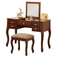 thumbnail image 1 of Poundex Furniture Wood Vanity Set with Stool and Mirror in Cherry, 1 of 4
